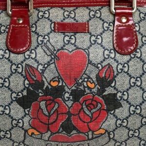 Gucci Red and Black Tote Bag with Romantic Embroidery